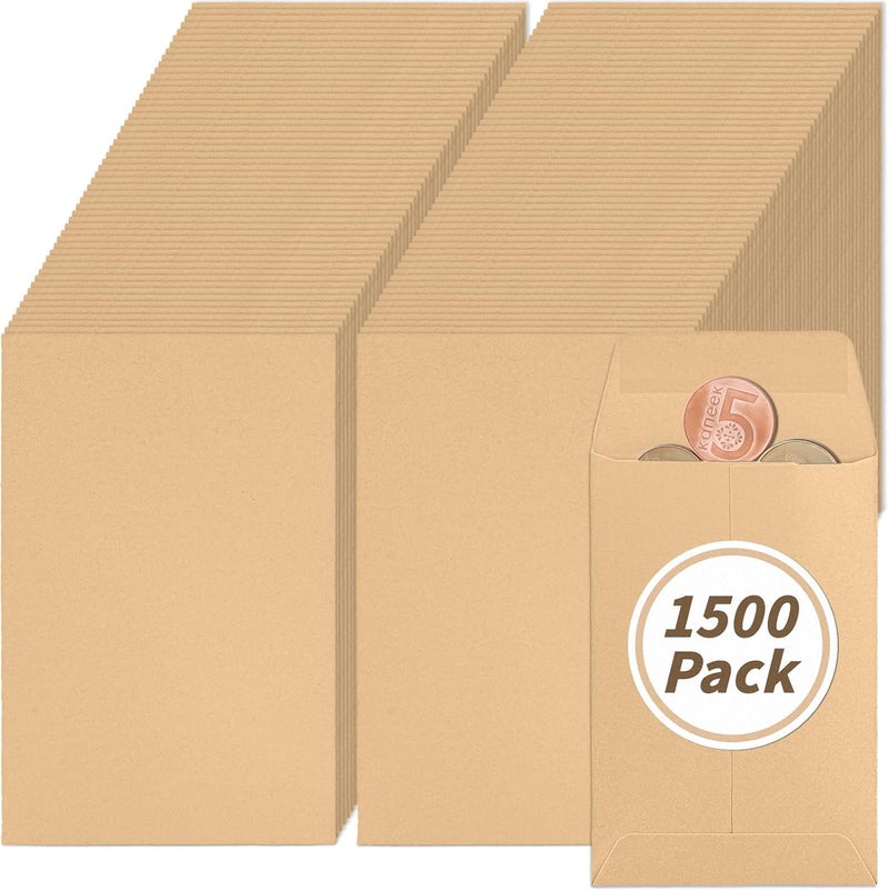 UZLU 1500 Pack Small Coin Envelopes 2.25x 3.5in Brown Kraft Small Cash Envelopes Mini Key Envelopes with Gummed Flap for Home and Office Use - Image 1